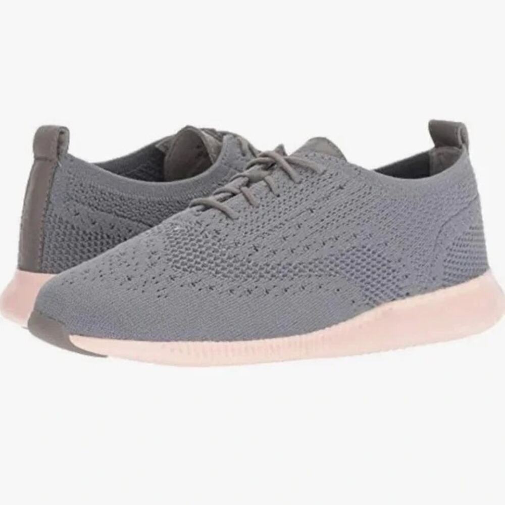 COLE HAAN ZEROGRAND Stitchlite Wingtip Oxford Gray Pink Sole Size 7B